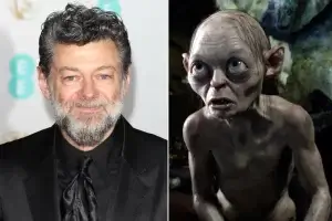 Left side of image: Andy Serkis headshot. 
Right Side of Image: Still of Gollum from Lord of the Rings Franchise